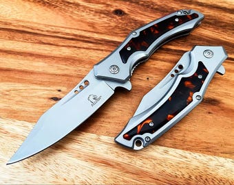 8.5"Black & Red on Chrome Handle Pocket KnifeTactical Spring Assisted Folding Pocket Knife
