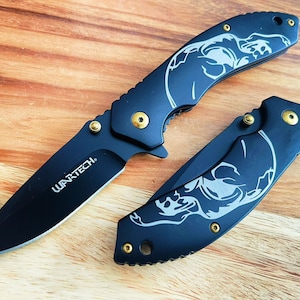 7.75&quot;All Black Skull Thumb & Ball Bearing Assisted Folding Pocket Knife Black Stainless Steel