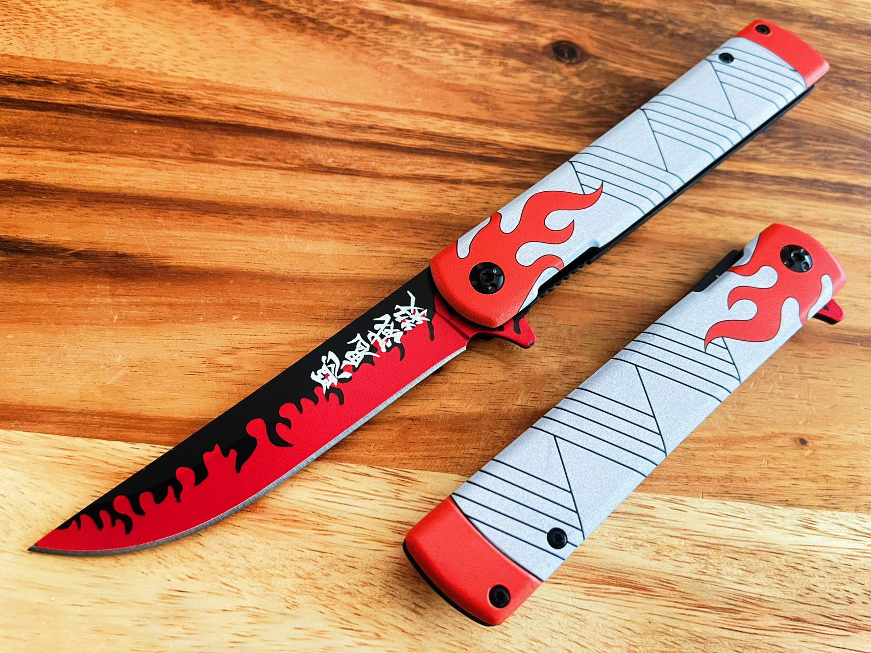 9 "Flame Anime Sword Federunterstützte Offene Klinge EDC Falten Cooles Taschenmesser