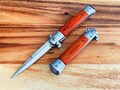 9” Silver & Wood Red Italian Milano Stiletto Spring Assisted Open Blade Folding Pocket Knife