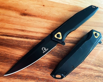 Tactical Black Spring Assisted Folding Knife, Titanium Coated Blade