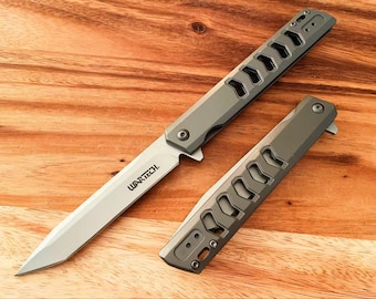 9″ Grey Stainless Steel Folding Knife Tactical Spring Assisted Open Blade  Pocket knife