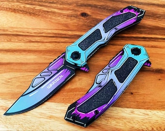 Ultraviolet Cell Shade Folding Pocket Knife – 8 Inch Comic Book Style (3.5" Blade)