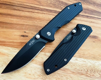 Black G10 Handle Folding Knife: 440 Stainless Steel Blade