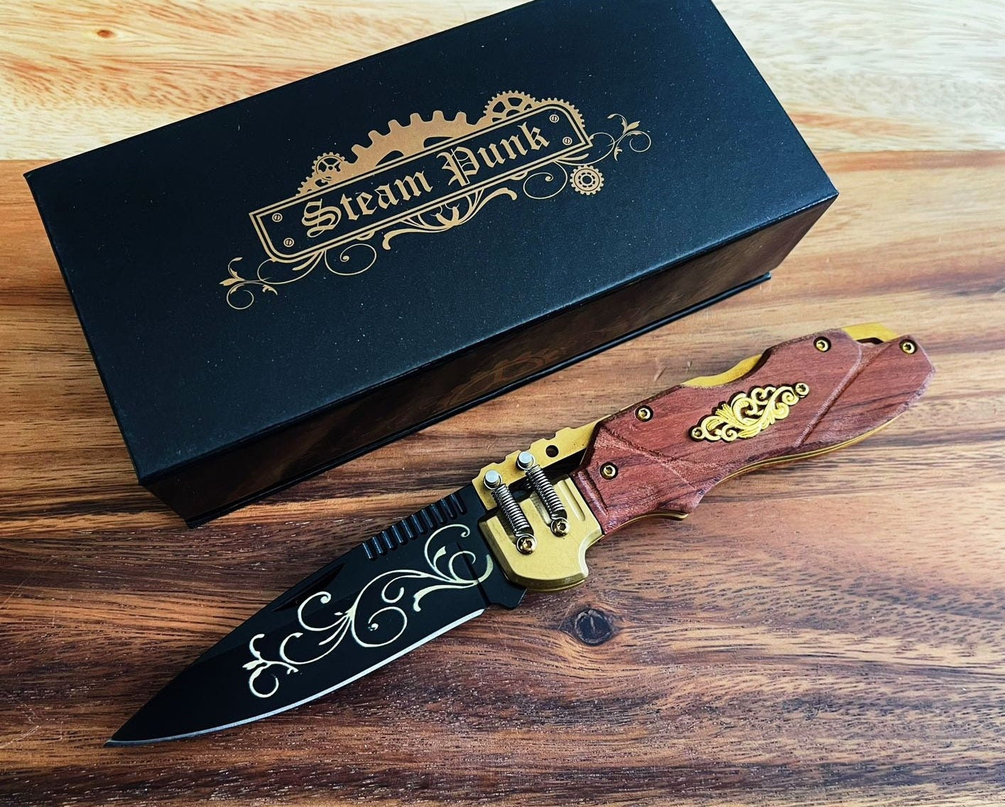 8″ Vintage Luxury Steampunk Spine Lock Folding Knife Manually Open