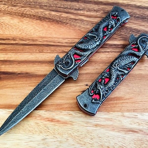 23 cm Vintage Stonewash Drachen Design Klapp-Taschenmesser