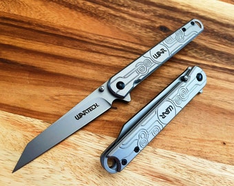 9" Silver Steampunk Design  Spring Assisted Open Blade Folding EDC Pocket Knife