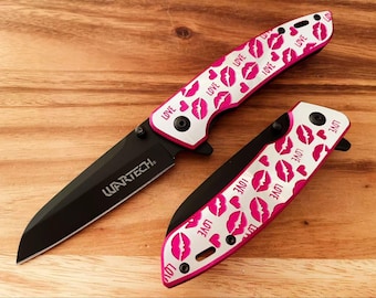 Coltellino tascabile pieghevole Pink Love Lips - Regalo di San Valentino