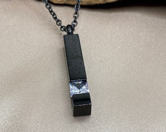 Black Cremation Urn Necklace: Stainless Steel Memorial Ash Pendant
