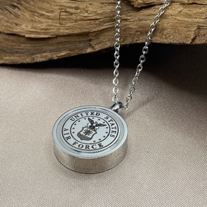 US Airforce Memorial Necklace - Elegant Urn Pendant Locket for Men - Military Remembrance Jewelry - Ashes Keepsake Necklace