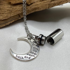 Memorial Urn Necklace | Cylinder Locket with Moon Charm | Cremate Jewelry Necklace | Ash Holder Pendant | Personalized Keepsake Jewelry