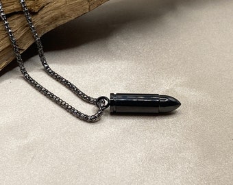 Black Bullet Cremation Necklace – Stainless Steel Urn Ash Keepsake