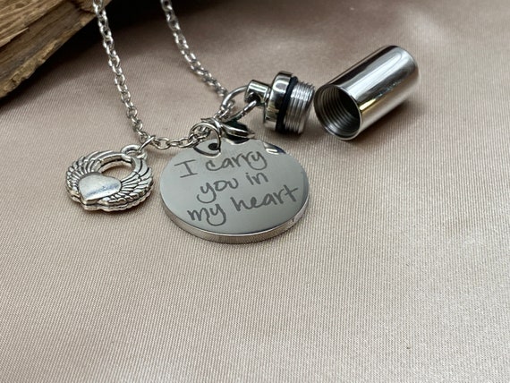 Angel Wing Cremation Necklace - Stainless Steel Memorial Urn Pendant For Ashes Or Hair - View #2