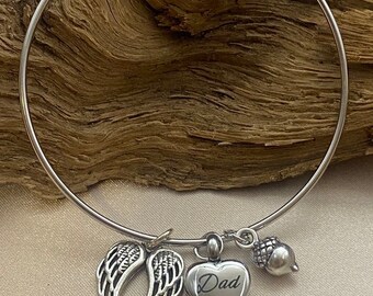 Dad Memorial Bracelet: Angel Wing Heart Urn, Cremation Jewelry