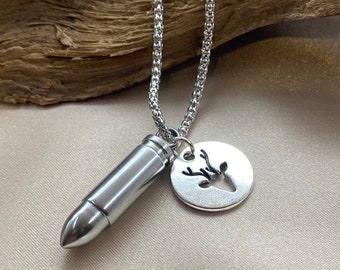 Deer Bullet Urn Necklace | Stainless Steel Cremation Jewelry