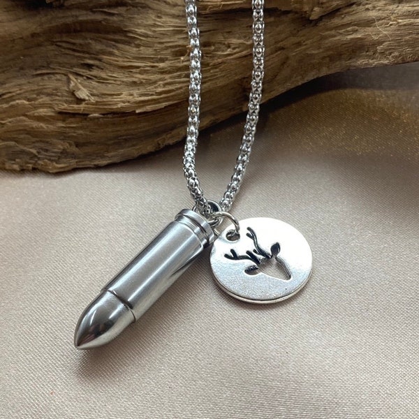 Deer Bullet Pendant Urn Necklace - Hunting in Heaven - Men’s urn Jewelry - cremate jewelry man - Deer Charm Keepsake