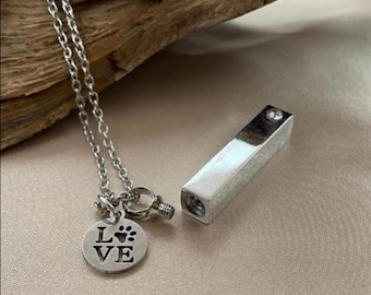 Personalized Memorial urn Jewelry, pet loss necklace, pet cremation jewelry, cylinder ash holder, pet loss necklace, pet ashes