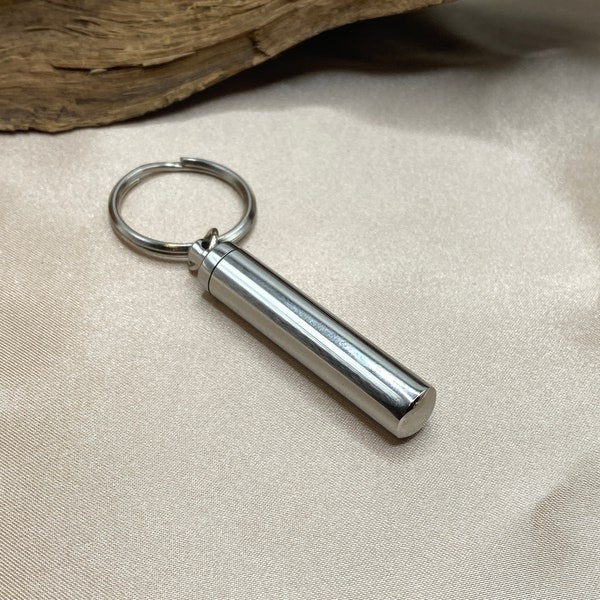 Silver Cylinder Urn Keychain - Engravable Keychain - Ash Holder for Human and Pet Ashes - Stainless Steel Keychain - Cremation Urn Jewelry