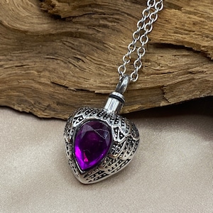 Purple cremate necklace, purple angel wing cremate urn, angel wing necklace, angel necklace, heart shaped locket, heart necklace, mom ashes