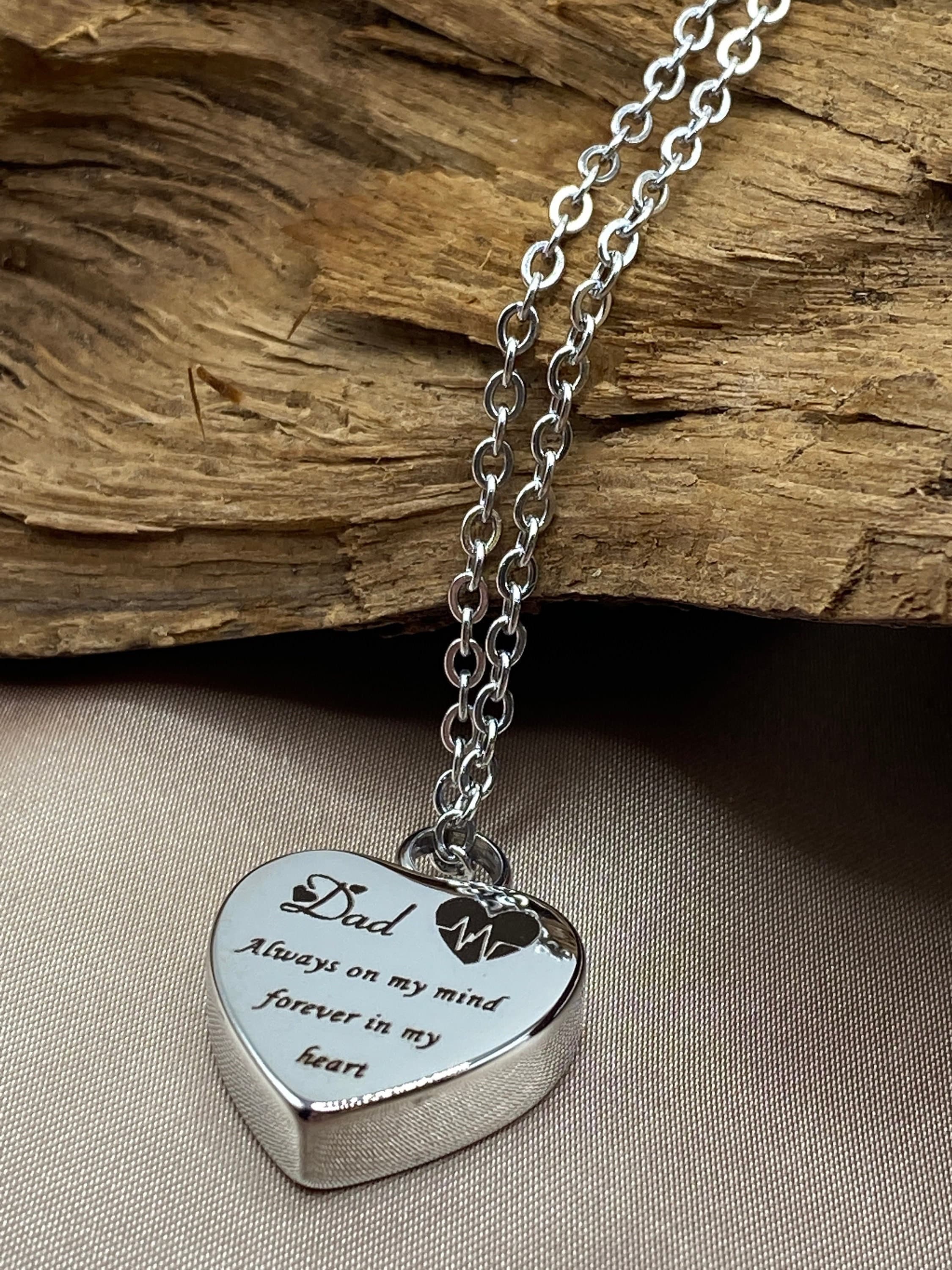 Dad Memorial Urn Necklace: Stainless Steel Heart Ash Holder