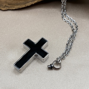 Men&#39;s Cross Urn Necklace - Elegant Memorial Cremation Jewelry - Personalized Black Cross for Human Ashes