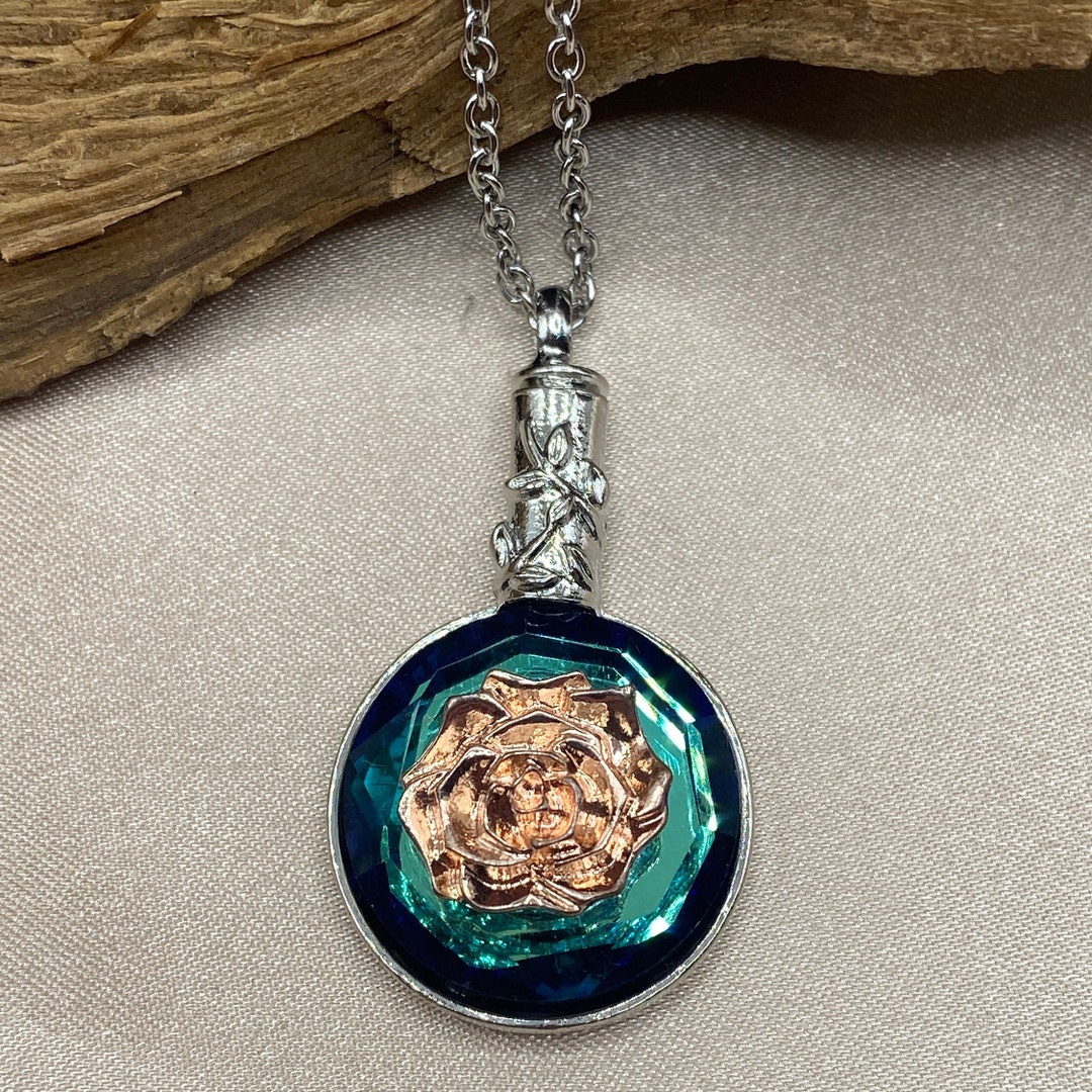 Memorial Urn Jewelry, Cremation Necklace, Flower Necklace, Flower