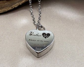 Personalized Cremation Necklace: Stainless Steel Heart Urn, Brother Memorial Jewelry