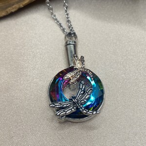 Dragonfly Cremation Urn Necklace: Iridescent Stainless Steel Memorial Jewelry