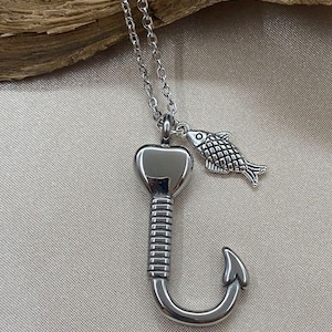 Fish Hook Urn Necklace for Ashes - Cremation Pendant, Fishing Mens Jewelry, Ashes Necklace, Keepsake Jewelry for Ashes