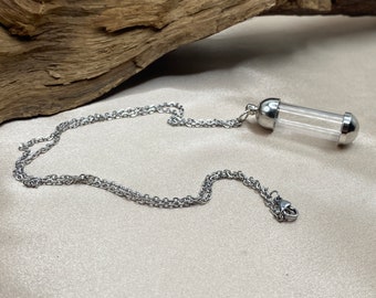 Clear Glass Cremation Necklace for Ashes Silver Memorial Urn Pendant