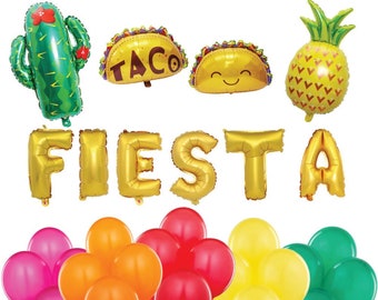 Hall & Perry Cinco De Mayo or Fiesta Party Balloon Kit with Tacos, Cactus, Pineapple and Colorful Latex Balloons…