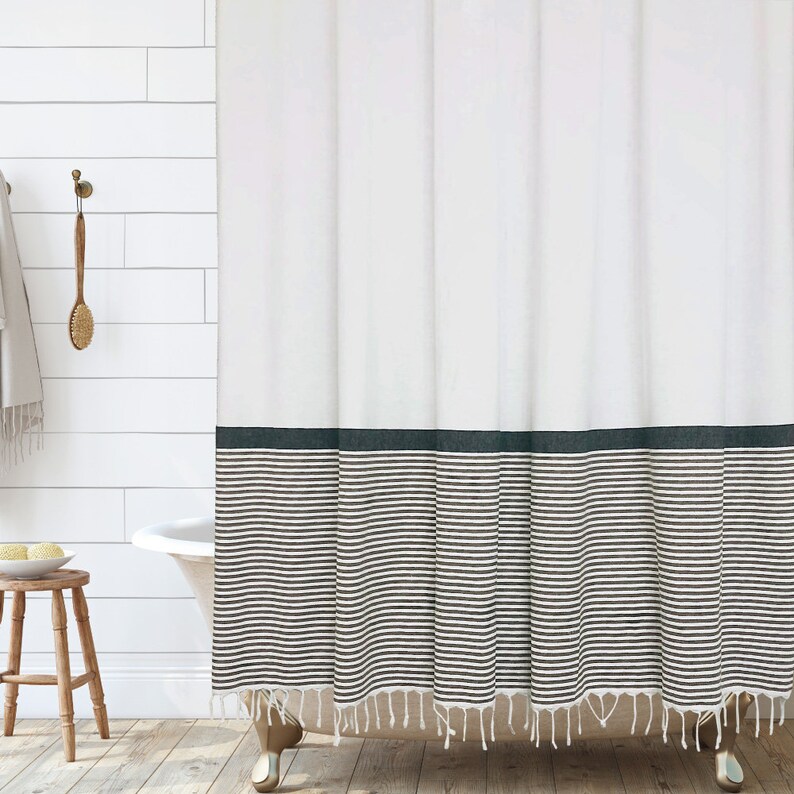 Modern Farmhouse Shower Curtain in White With Stripes and Etsy Ireland