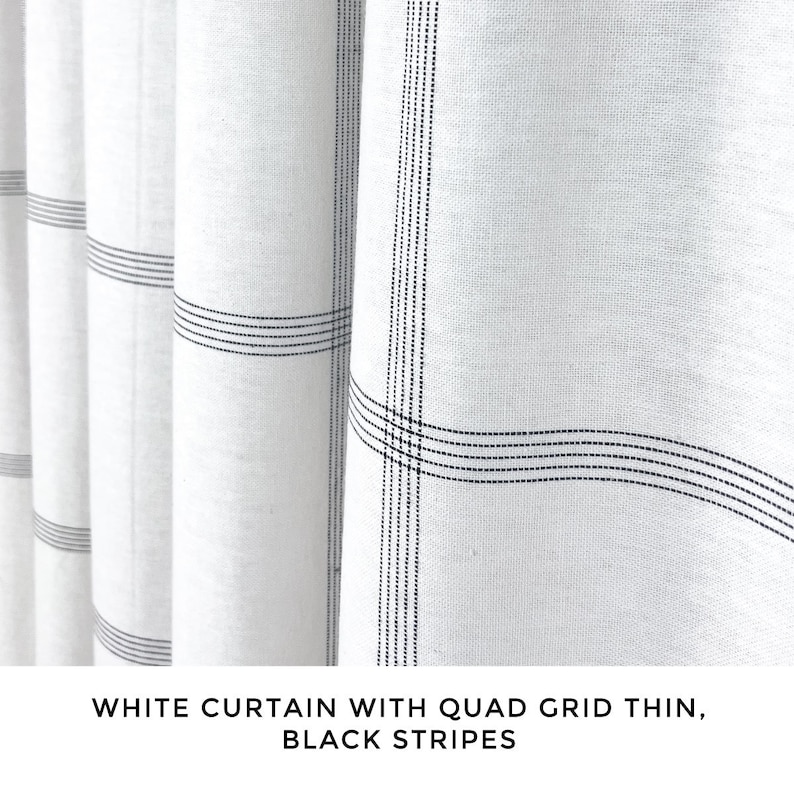 The Ellis Windowpane Grid Shower Curtain in White With Black Etsy