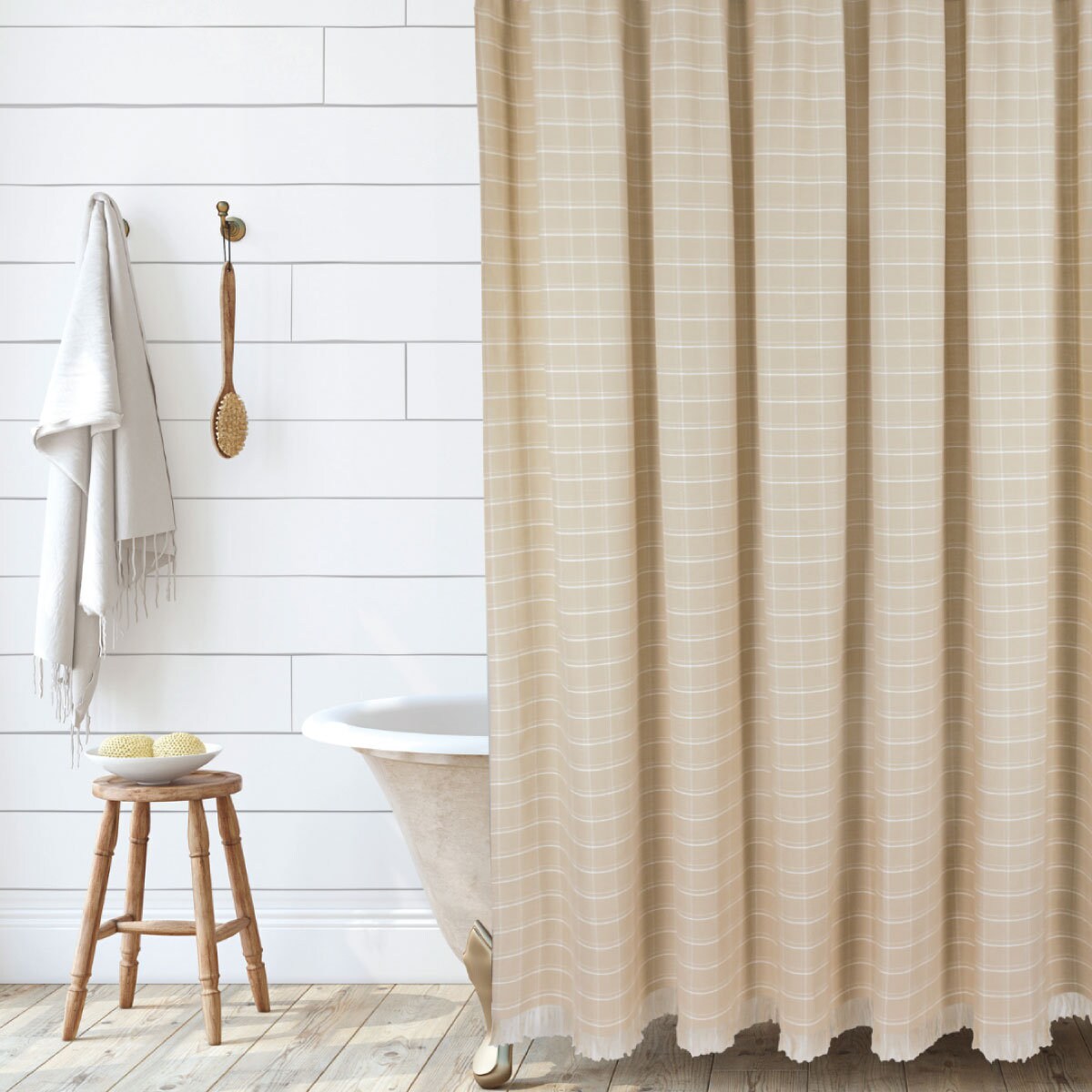 Windowpane Grid Shower Curtain in Beige With White Lines and Etsy