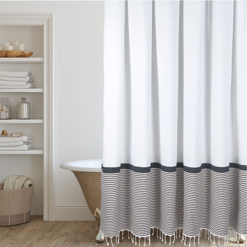 Modern Farmhouse Shower Curtain in White With Stripes and Etsy