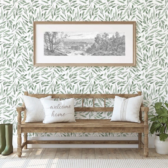 Light Green Olive Tree Leaves Removable Wallpaper By