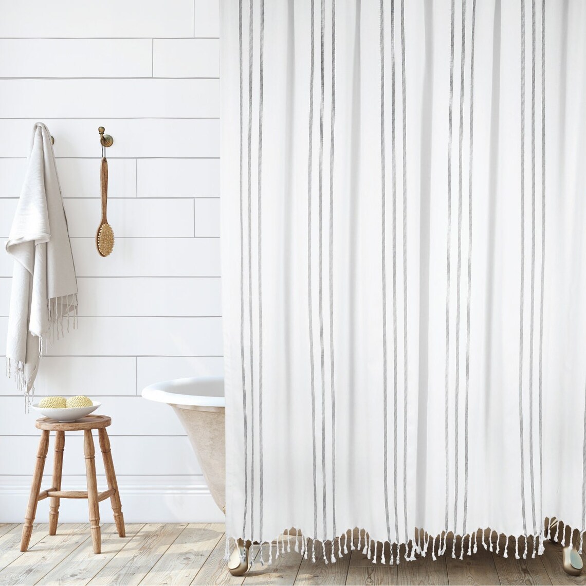 Vertical Stripe Shower Curtain in White With Black Stripes and Etsy