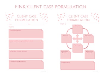 パステルピンクのデジタルクライアントケースフォーミュレーション、セラピストプランナー、カウンセラークライアントケースフォーミュレーション印刷可能、セラピストケースフォーミュレーション、CBT