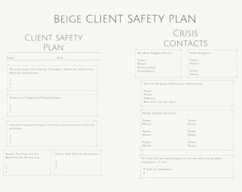 Client Safety Plan, Therapist Printable, Crisis Safety Plan Template, Safety Plan Template, Mental Health Safety Plan, Counselling Worksheet