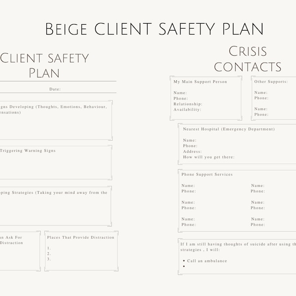 Therapist Safety Plan Template Etsy