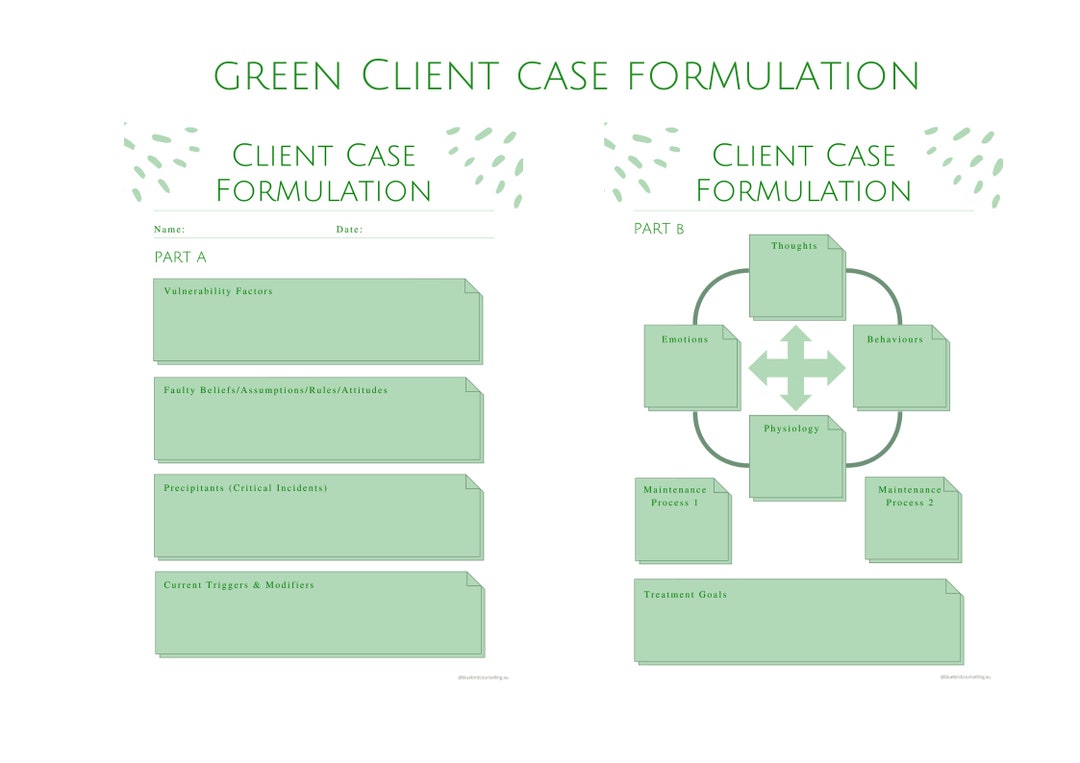 Visual Case Formulation Pastel Green Digital Client Case Formulation,therapist Planner ...