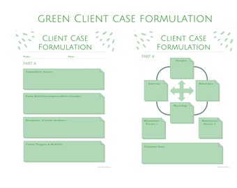 パステルグリーンデジタルクライアントケースフォーミュレーション、セラピストプランナー、カウンセラークライアントケースフォーミュレーション印刷可能、セラピストケースフォーミュレーション、CBT