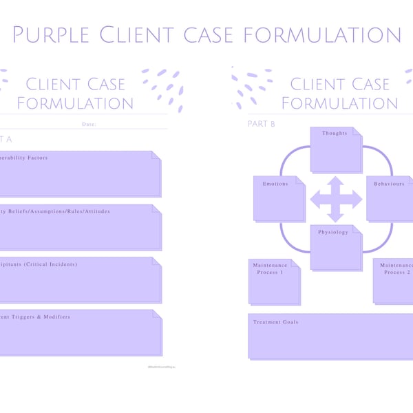 Pastell Lila Digitale Kundenfallformulierung, Therapeutenplaner, Counselor Client Fallformulierung druckbar, Therapeutenfallformulierung