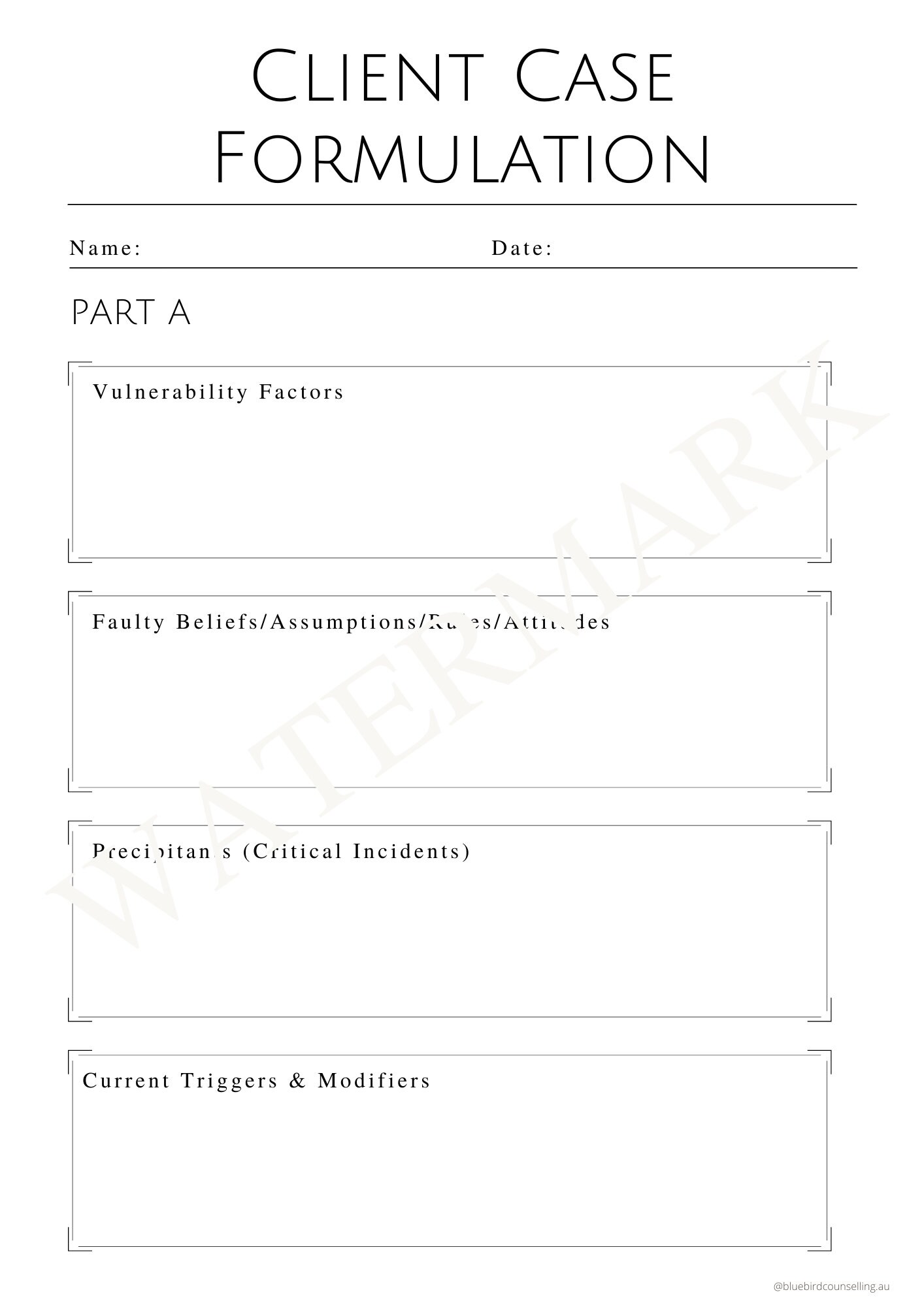 Minimal Digital Client Case Formulation, Therapist Planner, Counselor ...