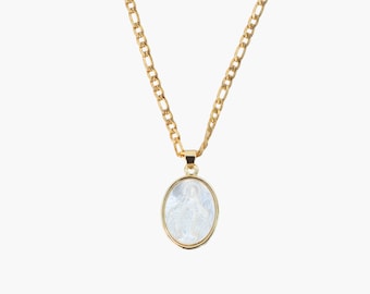 Mother of Pearl Miraculous Medal Gold Necklace