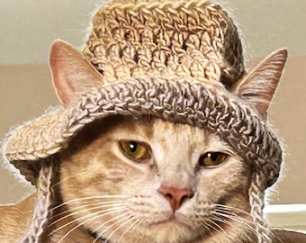 Cat Or Small Dog Bucket Hat, Crocheted, Very Soft Acrylic Yarn, Pet Accessories, Crochet Bucket Hat For Cats, Cat Hat, Sun Hat For Cats