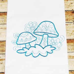 Mushroom Farmhouse Tea Towel- Machine Embroidered Flour Sack - Fungi, Toad Stool, Gift For Mom, Gift For Her, Stocking Stuffer Mothers Day