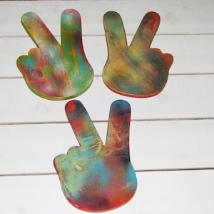 One Peace Sign, Small Rustic Wood Hand-Crafted Wall Art ,&quot;Tie-Dyed&quot;, Hand-Shaped, Ready to Hang, 1960s Hippie Chic, Wall Decor, Wall Hanging