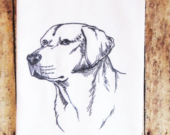 Labrador Dog Farmhouse Tea Towel, Machine Embroidered Flour Sack Kitchen Dish Towel - Black Lab, Yellow Lab, Chocolate Lab, Stocking Stuffer