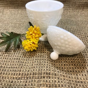 1960s Avon Milk Glass Floral Daisies and Roses Footed Trinket Vanity Jar/Candy Dish